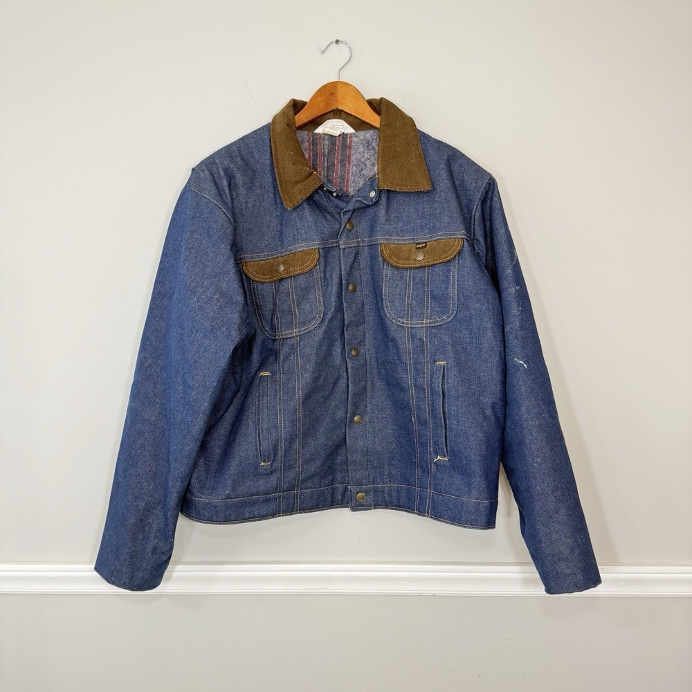 Vtg Key Imperial Blanket Lined Denim Snap Jacket Sz‎ 48R Made In USA Workwear